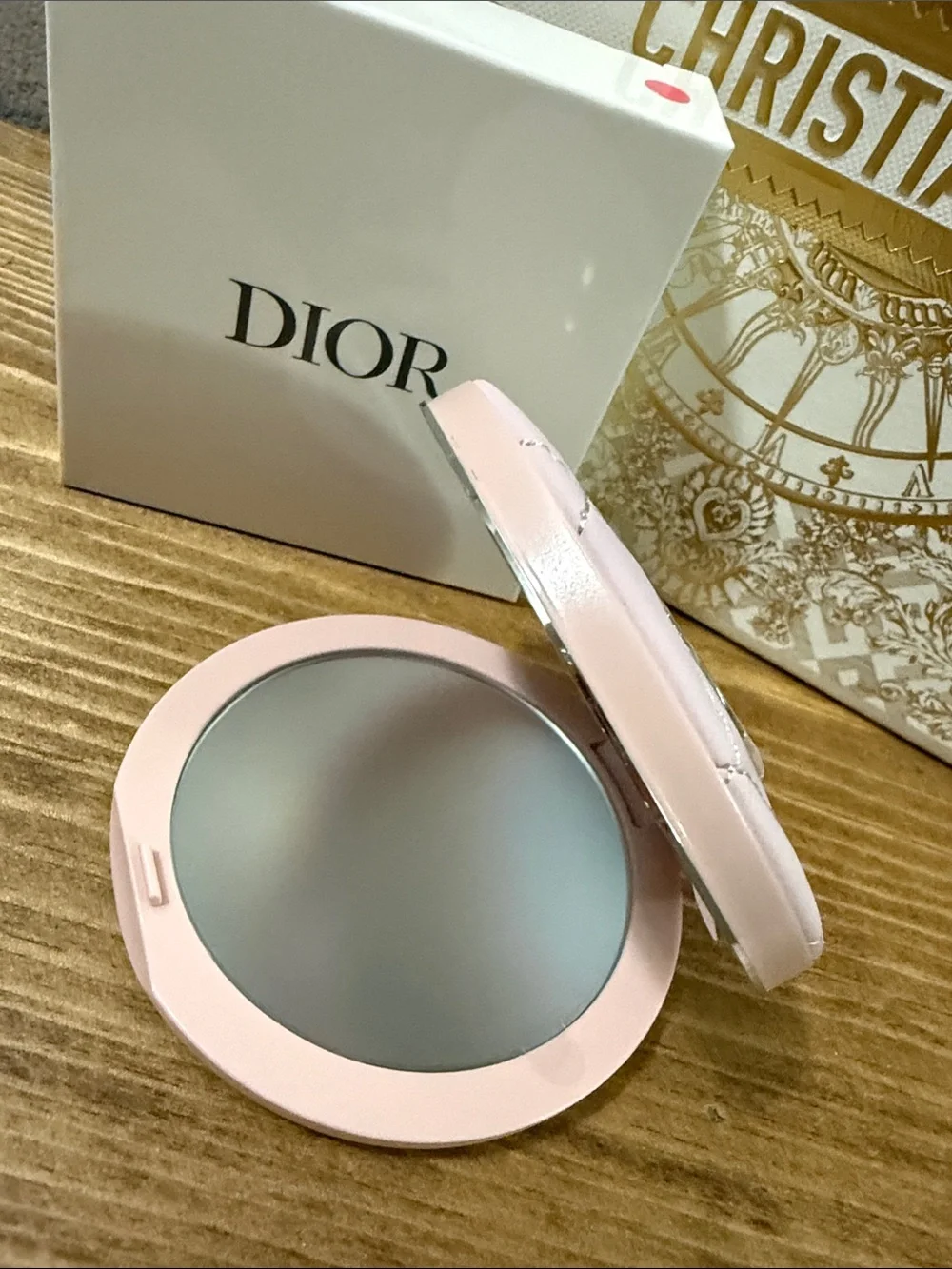 Soft Blush Pink Quilted Compact Mirror with Silver Accent - NIP